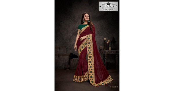 Trendy Maroon Silk Saree with Dark Green Blouse