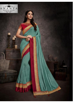 Melodic Light Blue Silk Saree with Maroon Blouse