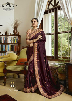 Adorable Wine Silk Saree with Dusty Pink Blouse