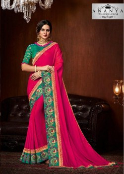 Charming Magenta Silk Saree with Rama Green Blouse