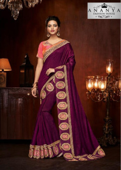 Dazzling Violet Silk Saree with Pink Blouse