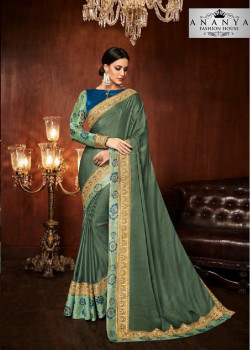 Enigmatic Pastel Green Silk Saree with Blue Blouse
