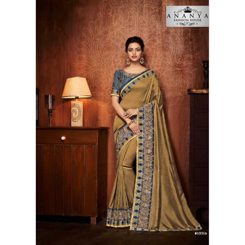 Melodic Blue- Gold Silk Saree with Blue Blouse