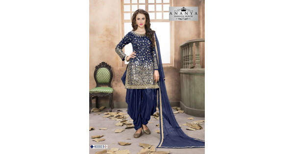 Buy Plain Taffeta Silk Churidar Suit in Blue Color Online - SALA2195