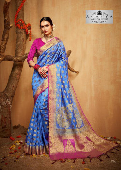 Adorable Blue Silk Saree with Magenta   Blouse