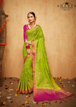 Incredible Green Silk Saree with Magenta Blouse