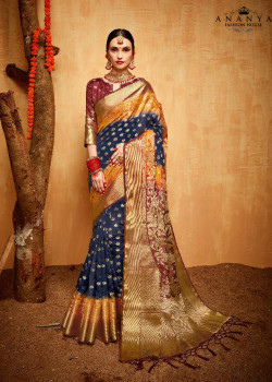 Melodic Multicolor Silk Saree with Brown Blouse