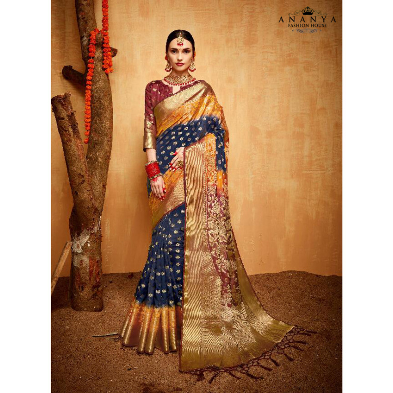 Melodic Multicolor Silk Saree with Brown Blouse