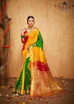 Plushy Multicolor Silk Saree with Red Blouse