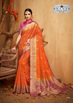 Trendy Orange Silk Saree with Magenta Blouse