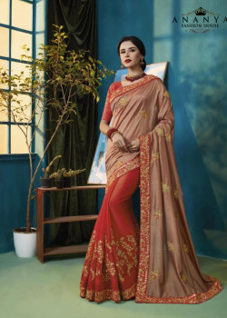 Charming Dusty Pink- Red Chiffon Saree with Red Blouse