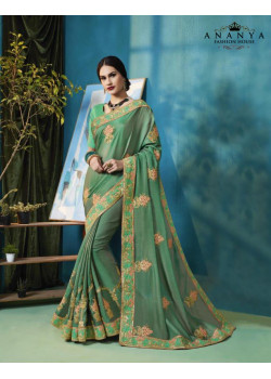 Gorgeous Sea Green Silk Georgette Saree with Sea Green Blouse