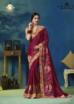 Melodic Wine Silk Georgette Saree with Gold Blouse