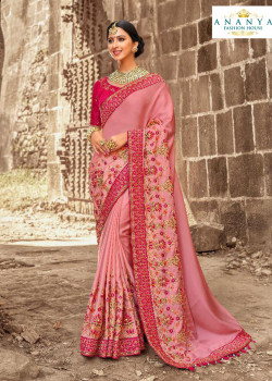 Exotic Pink Satin Silk Saree with Magenta Blouse