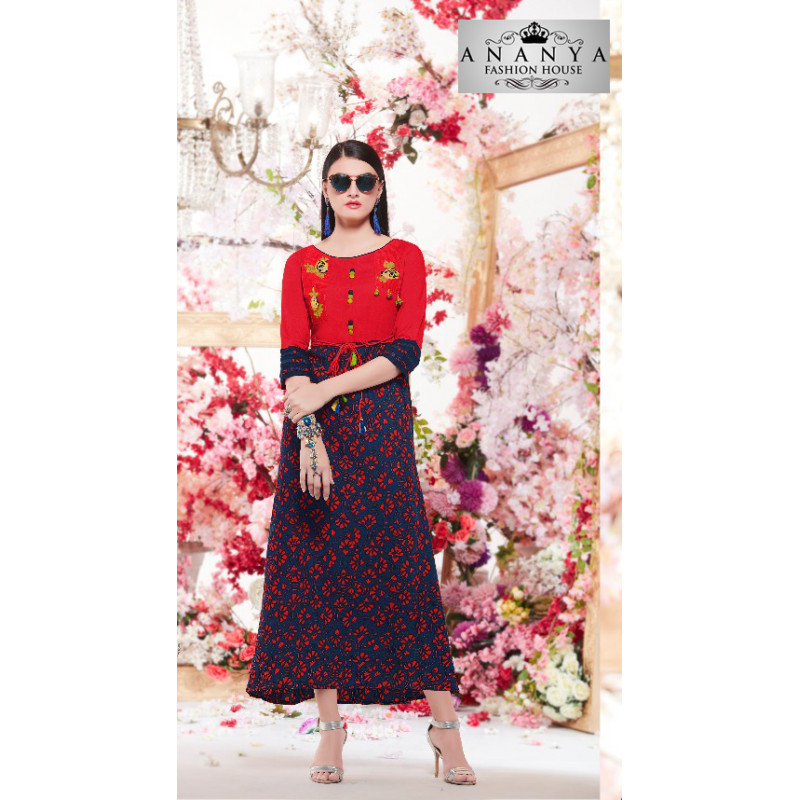 Enigmatic Blue, Red Rayon Kurti
