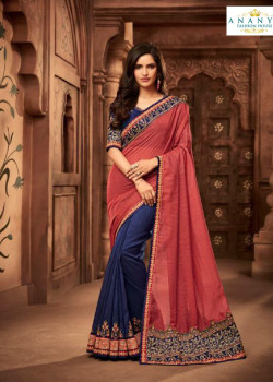 Classic Pink- Blue Silk Saree with Blue Blouse