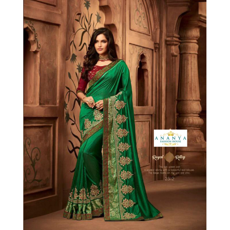 Divine Sea Green Silk Saree with Maroon Blouse
