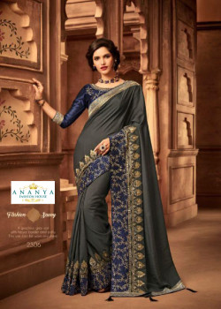 Flamboyant Grey Silk Saree with Blue Blouse