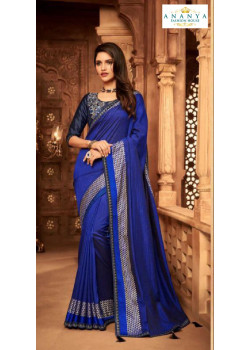 Incredible Blue Silk Saree with Dark Blue Blouse