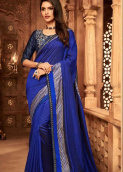 Incredible Blue Silk Saree with Dark Blue Blouse