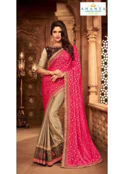 Luscious Magenta- Copper Silk Saree with Brown Blouse