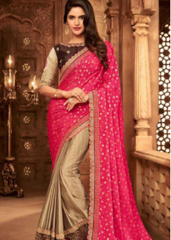 Luscious Magenta- Copper Silk Saree with Brown Blouse
