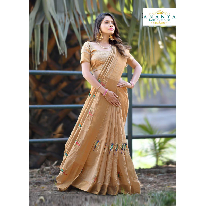 Adorable Gold Silk Saree with Gold Blouse