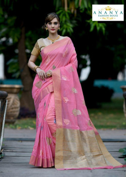 Enigmatic Pink Silk Saree with Gold Blouse