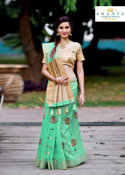 Luscious Blue Silk Saree with Gold Blouse