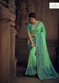 Exotic Green- Blue Silk Saree with Blue Blouse