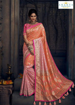 Gorgeous Peach Silk Saree with Pink Blouse