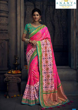 Melodic Pink Silk Saree with Sea Green Blouse