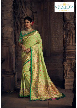 Plushy Pista Green Silk Saree with Green Blouse