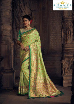 Plushy Pista Green Silk Saree with Green Blouse