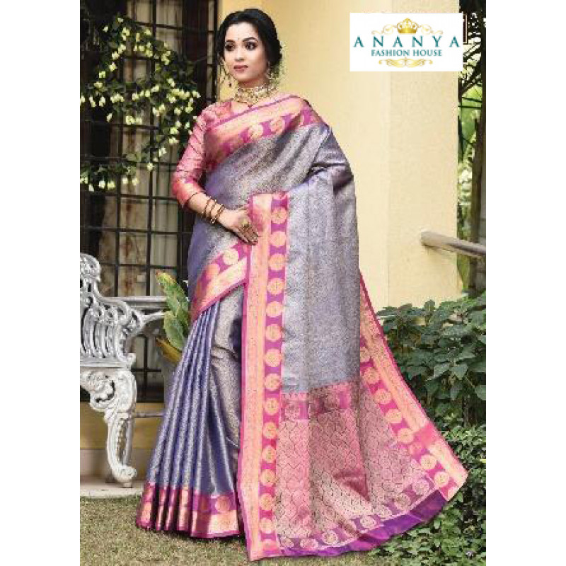 Charming Multicolor Silk Saree with Pink Blouse