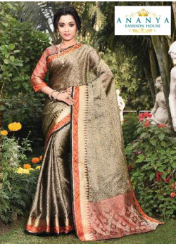 Classic Gold Silk Saree with Rust Blouse