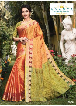 Dazzling Orange Silk Saree with Green Blouse