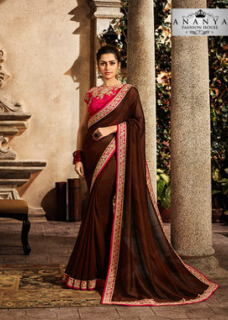 Adorable Brown Silk Saree with Pink Blouse