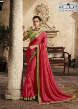 Charming Pink Silk Saree with Green Blouse