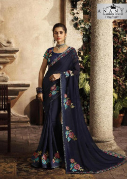 Exotic Dark Blue Silk Saree with Dark Blue Blouse
