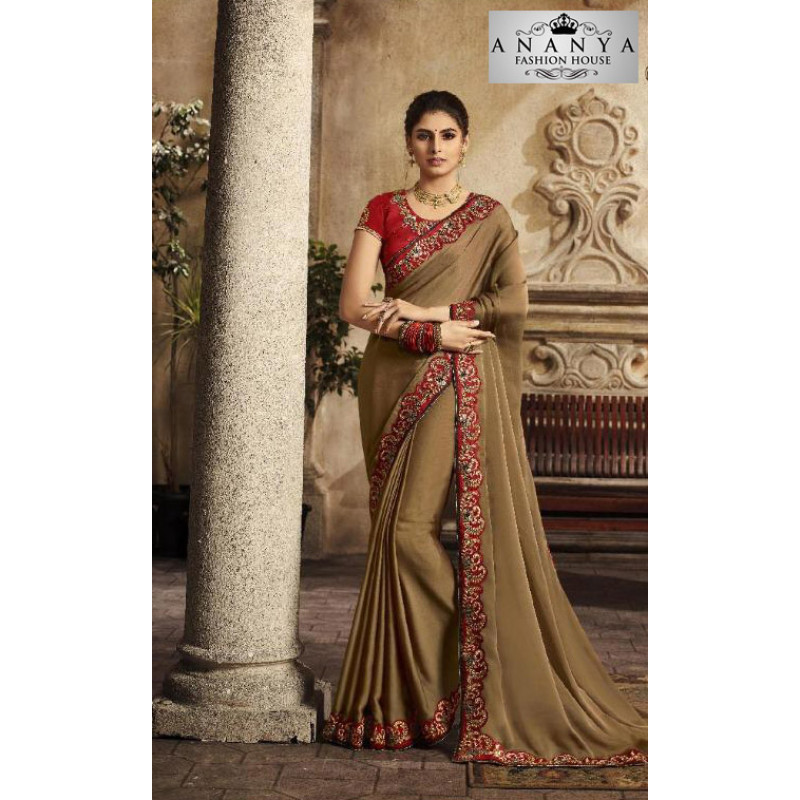 Melodic Light Brown Silk Saree with Maroon Blouse