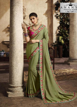 Trendy Pista Green Silk Saree with Magenta Blouse