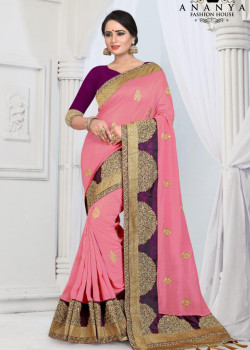 Classic Pink Silk Saree with Violet Blouse