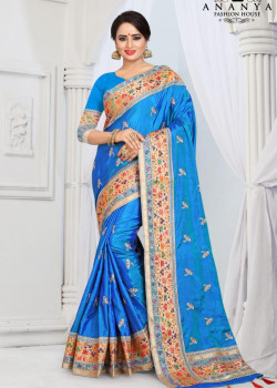 Dazzling Blue Silk Saree with Blue Blouse