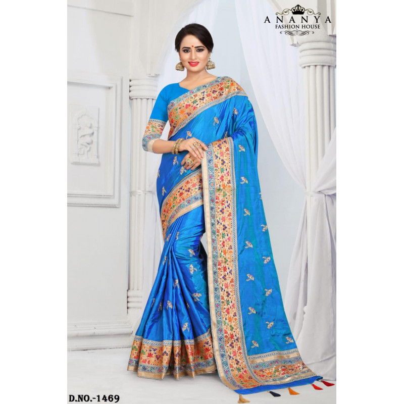 Dazzling Blue Silk Saree with Blue Blouse