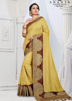 Melodic Yellow Silk Saree with Brown Blouse