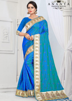 Plushy Blue Silk Saree with Blue Blouse