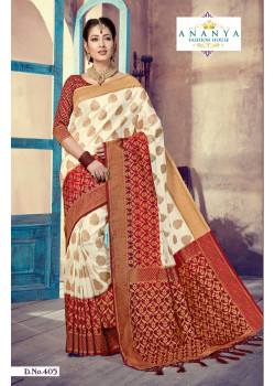 Charming White- Red Silk Saree with Red Blouse