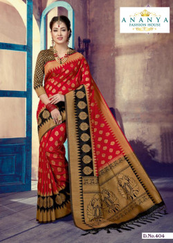 Melodic Red- Black Silk Saree with Black Blouse