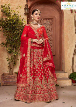 Flamboyant Red - Gold color Satin Silk Designer Lehenga